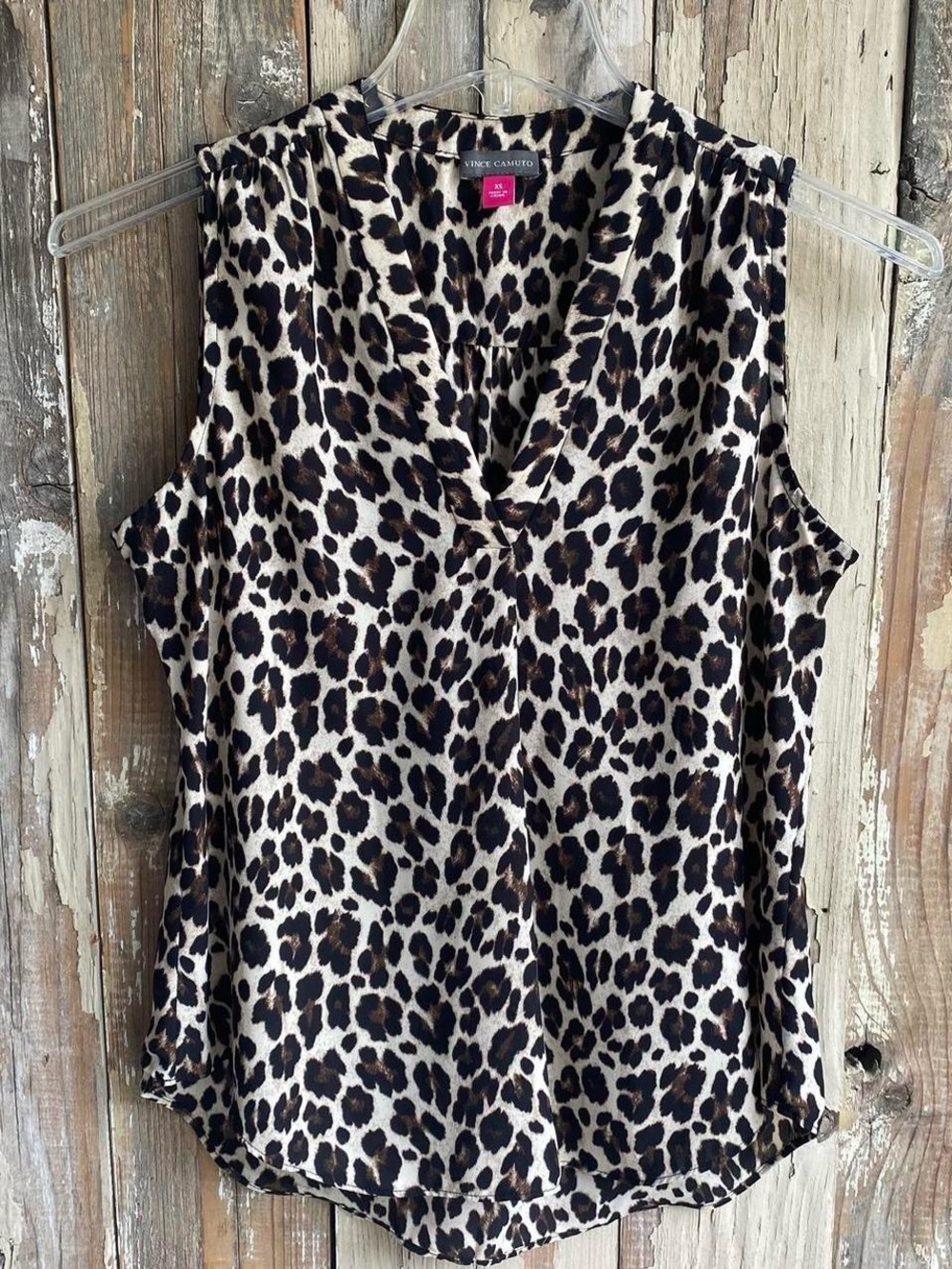 Vince Camuto leopard print sleeveless blouse work office business casual fall XS